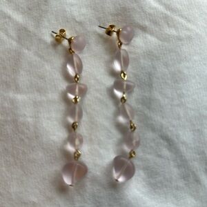 J.Crew Sweet Sea Glass Linear Drop Earrings pink Gold Plated